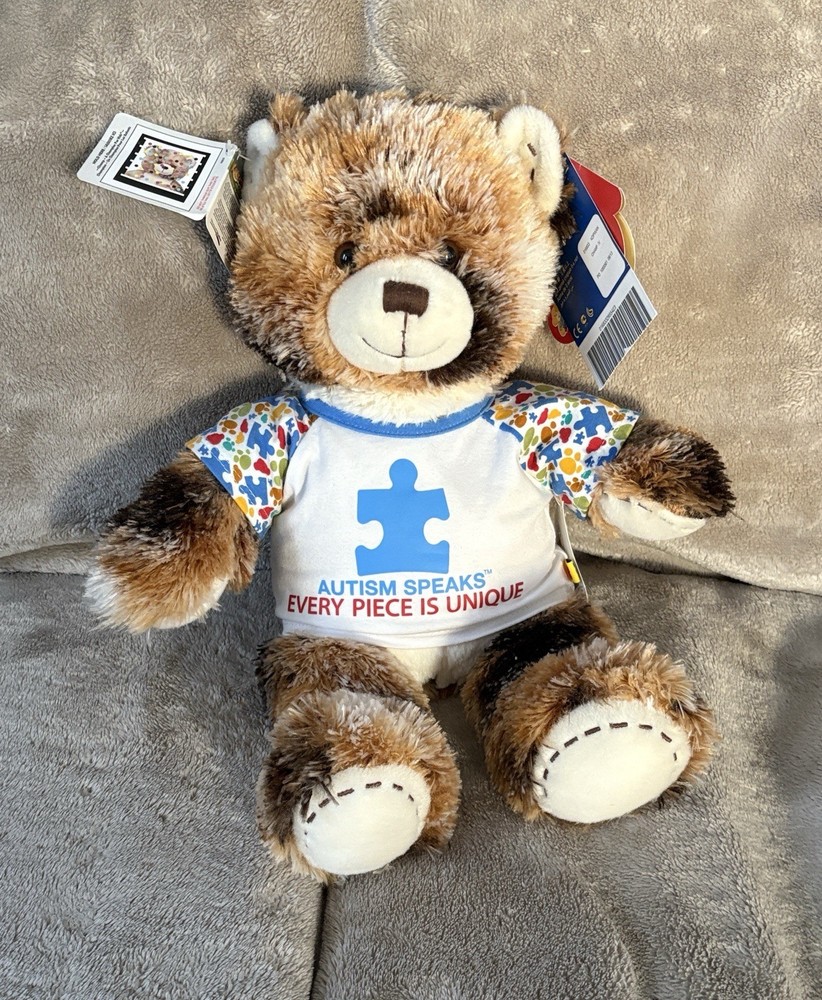 🧸NWT Build-A-Bear Champ “Autism Speaks Awareness” Calico Brown Bear 16”