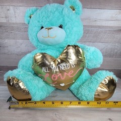 Mint Green Teddy Bear Plush Gold Heart Valentines Day Stuffed Animal Adventure