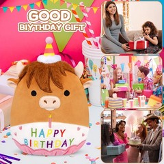 Birthday Highland Cow Plush Toy-9inch Cute Stuffy 9 INCH, Brown