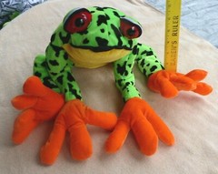 Plush Stuffed Frog Toy Lime Green, Orange, Yellow, & Black Velvet Velour