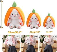 Bunny Plush Doll Toy Pillow, Reversible Carrot Strawberry Bunny Stuffed Animal w
