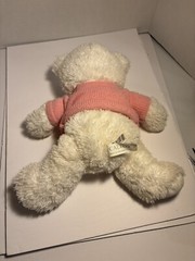 White Caltoy Bear with pink sweater embroidered love heart, 14 in”