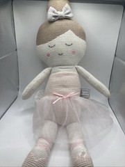 Living Textiles Emma Ballerina 17″ Doll Plush Knitted Toy Rattle Pink Silver Bow