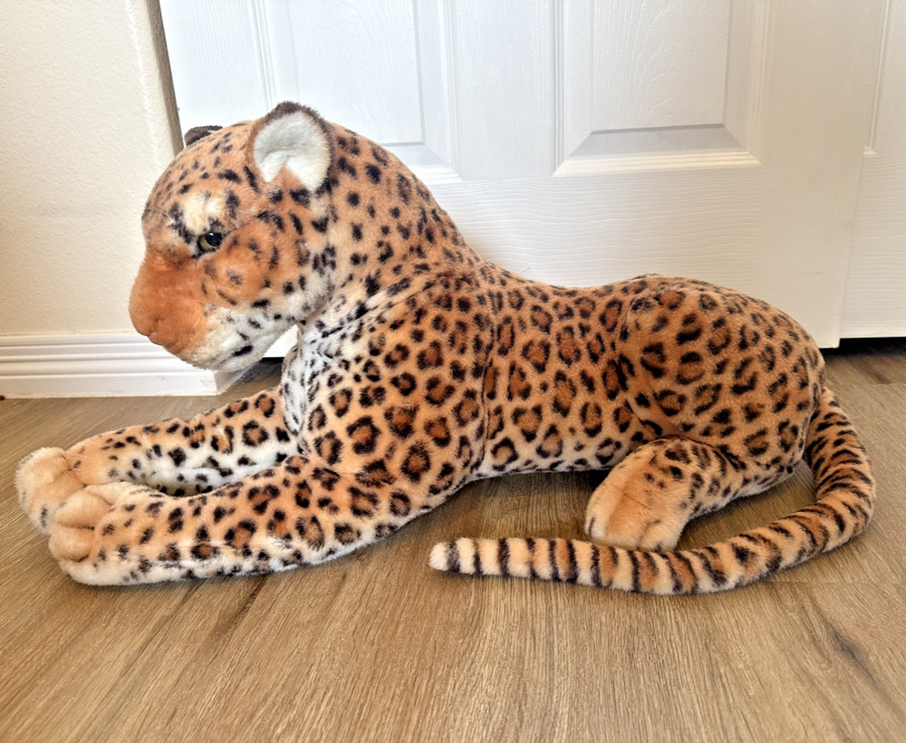 Large Realistic Lying Leopard Cheetah Plush Kelly Toy Stuffed Animal 28 Inches