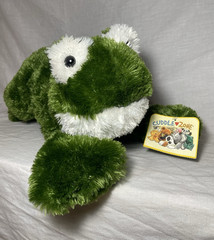 Cuddle Zone Frog Plush Green White Press Here Washable 14-24in 2005 MPN 1307C