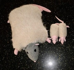 3 Handmade Plush POSSUM MOM & 2 BABIES Sculpture Signed Cuddle Critters 17″