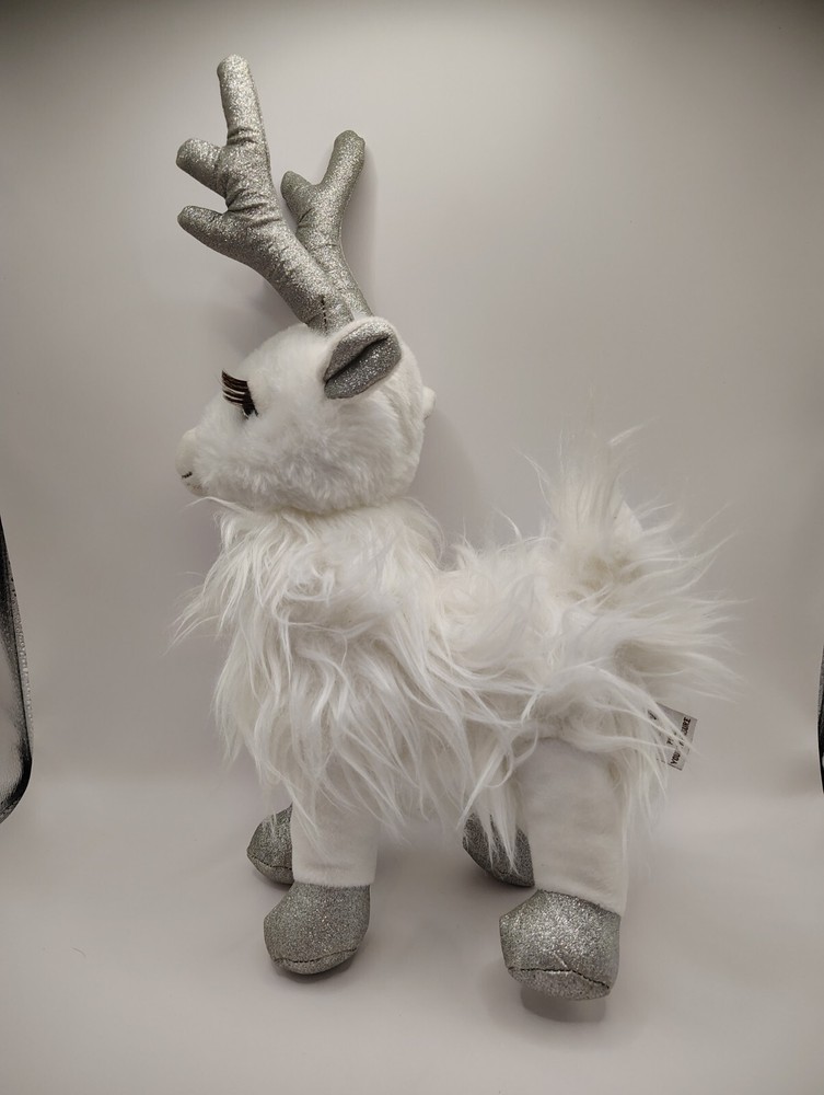 TROV White Silver Holiday Reindeer Plush Glitter Antlers Deer Toy Forest Decor