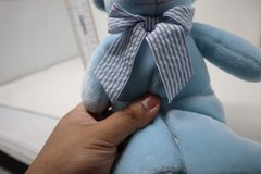 Russ Snookums Jr. Plush Bear Blue Waffle Thermal Feet Bow Rattle Inside Rare
