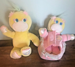 Vintage Yellow Mattel Turtle Tots Plush 9” & Baby Turtle Tot with Shell 1980s