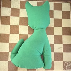 Handmade blue-eyed green Cat Stuffed animal