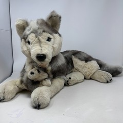 Fiesta Mama Wolf Cub Plush Stuffed Animal Gray Adult w/ Baby Fluffy Wild Dog 23″
