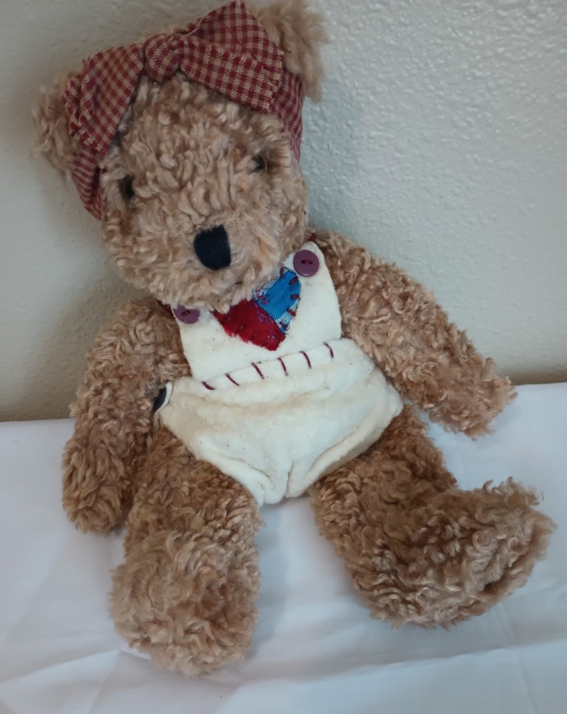 Special Vintage Wooly Teddy Bear in a Sun Suit 12″