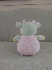 Baby Cow Plush 10″ Sitting Green Yellow w/ Pink White Plaid Romper Unbranded