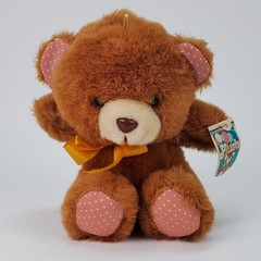 1988 McCrory Corp Brown Teddy Bear Plush Pink Polka Dot Ears 8 Inch