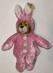 Plush Land Brown Bear In A Pink Bunny Costume With Bow