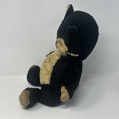 VTG 1950s Rubber Face Plush Teddy Bear Black Cream Retro Kitsch Collectible 14”