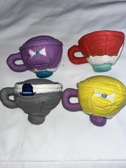 Vtg Crate & Barrel Land Of Nod Stuffed Plush Winking Teapot Set 4 Cups, Saucers