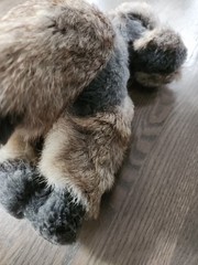 Vtg Mink? Real Fur Wool Stuffed Poodle Dog Plush Black Gray Tan 1950 1960’s? VGC