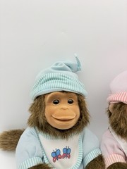 Hosung Monkey Plush Set Twins Blue Pink Baby Dolls Pajamas Outfit
