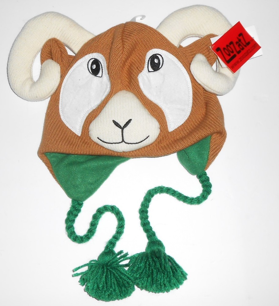 Longhorn Ram Plush Zoo Zatz Unisex Adult Beanie Hat Sheep NOS B85sa