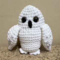 Handmade Crochet White Owl Plush Stuffed Animal Small 6-14 in Age 3 Years Up
