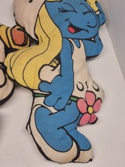 2 Vntg 1980s Smurfs Papa Smurf Smurfette 16″ Pillow Plush Stuffed Toy