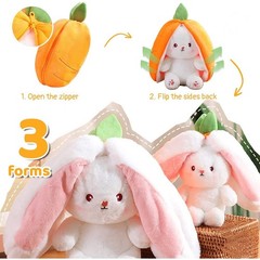 Bunny Plush Doll Toy Pillow, Reversible Carrot Strawberry Bunny Stuffed Anima…