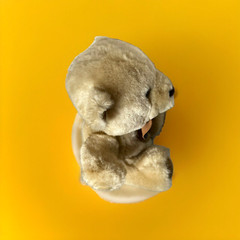 Vtg NOS McCrory Teddy Bear Plush w/ Bow Tie Corduroy Foot Pads Happy Child Toys