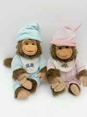 Hosung Monkey Plush Set Twins Blue Pink Baby Dolls Pajamas Outfit