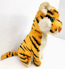 Rushton Company Sitting TIGER Plush Animal Green Eyes Atlanta Ga. VTG 50s-60s