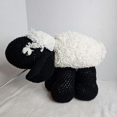 Handmade Crocheted Black & White SHEEP Stuffed Animal Plush 18″Long X 14″ Tall