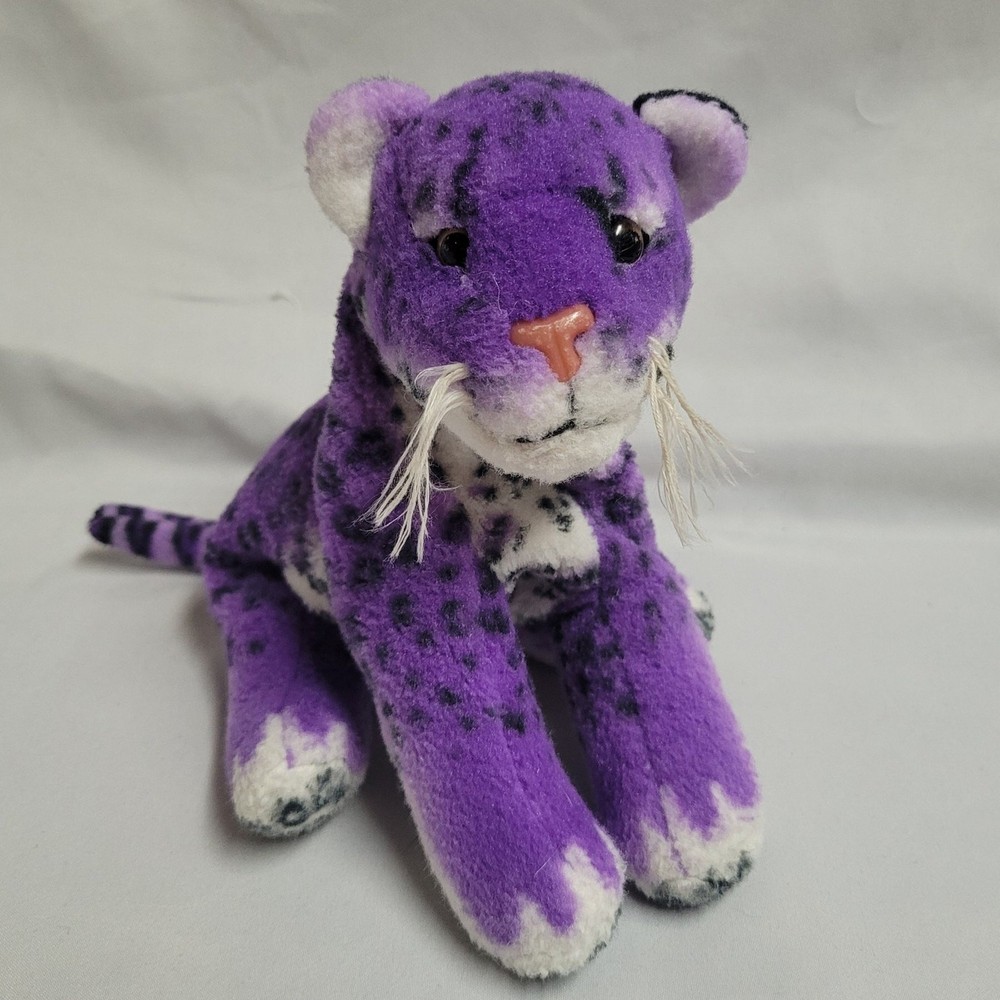 RARE! Fiesta Sitting Beanbag Purple Cheetah Leopard Plush 9″ Lisa Frank Style.