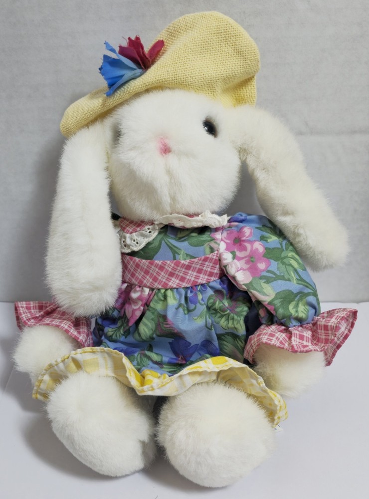 Toys R Us Peter & Penny Girl Bunny Rabbit 12″ Plush Floral Dress & Hat Vtg 1996