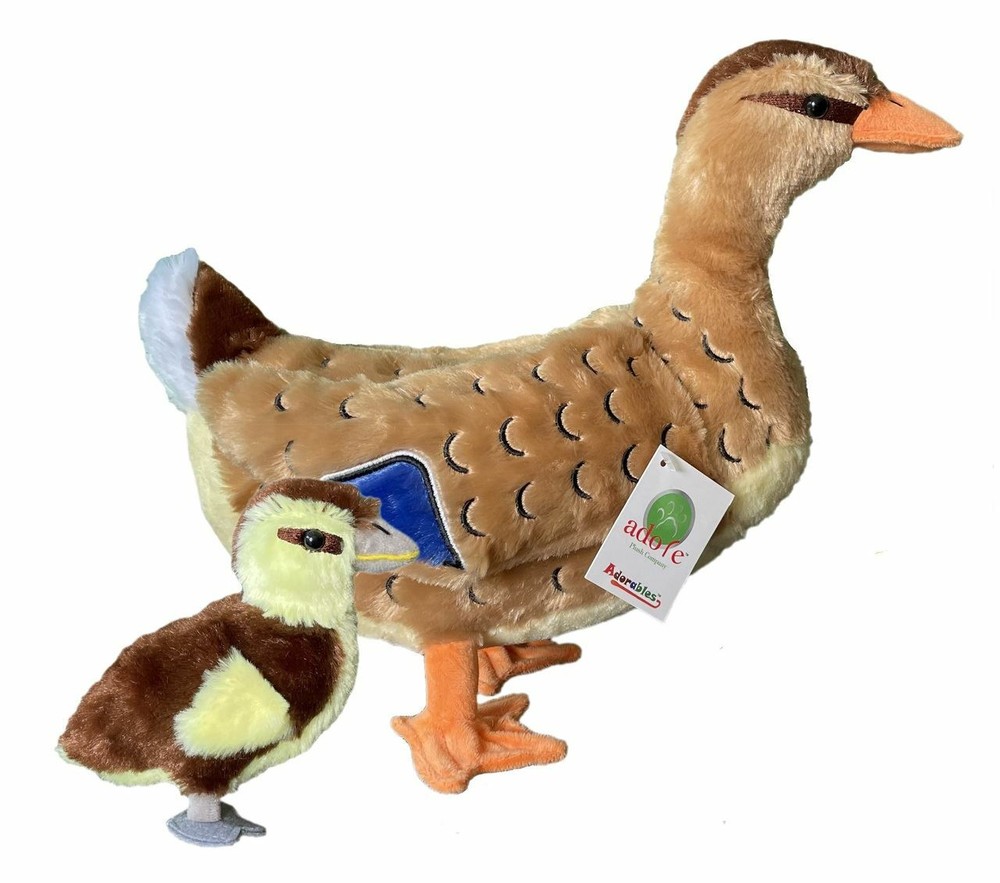 ADORE 13″ Standing Mallory The Mallard Duck with Baby Stuffed Animal Plush Toy