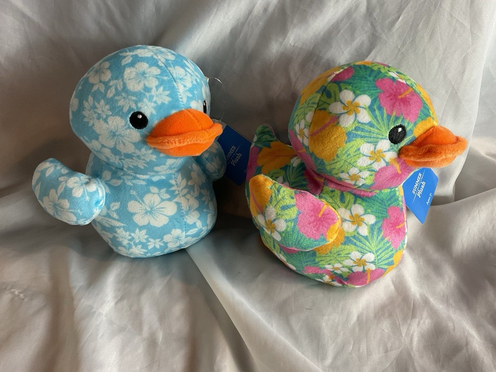 2 Way To Celebrate! Floral Tropical Print Duck Plush Duck Stuffed Animal Lot 6”