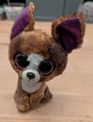 Ty Beanie Boos Dexter the Chihuahua | Brown & White Plush|Purple Glitter Ears|6″