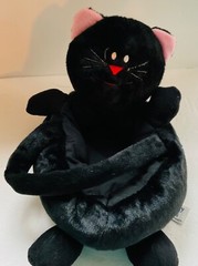 Beverly Hills Teddy Bear Co Black Cat Plush Basket Vintage