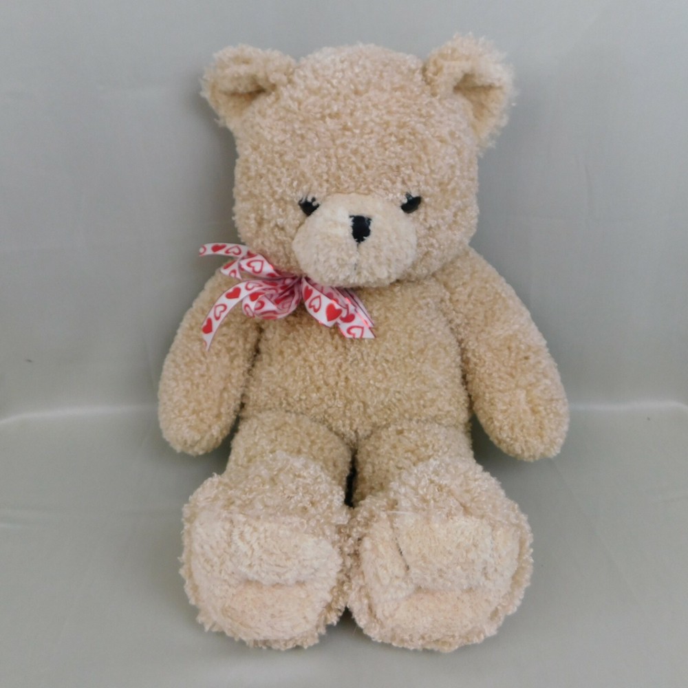 Burton + Burton 26″ Jumbo Teddy Bear Plush Beige Curly Stuffed Animal Heart Bow