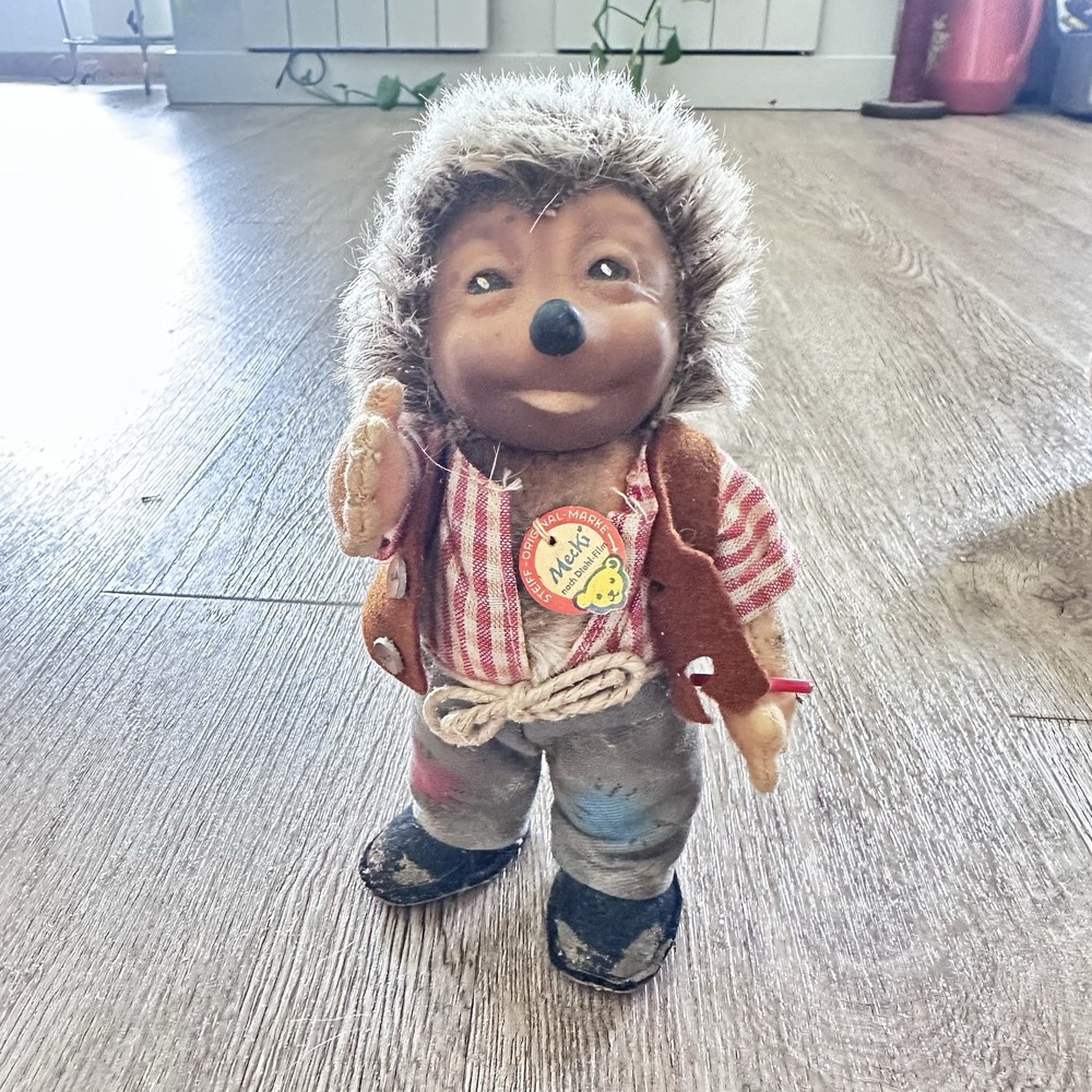Steiff Mecki Hedgehog Plush Doll 7 in Vintage 1950 Mohair