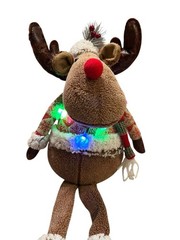 Sitting Reindeer Plush Christmas Holiday Light Up Decor Handmade Handcrafted