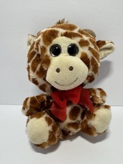 Hugfun Giraffe Small Plush Stuffed Animal Brown White Beige Red Bow Toy 6-14″