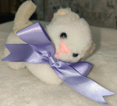 5″ Mini White/Tan Plush Kitten Kitty Cat With Purple Bow Stuffed Animal