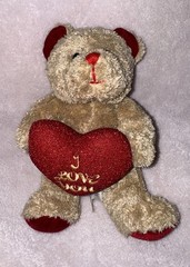 Chosun 8” Valentines Beige Teddy Bear Plush Red Heart Pillow I Love You