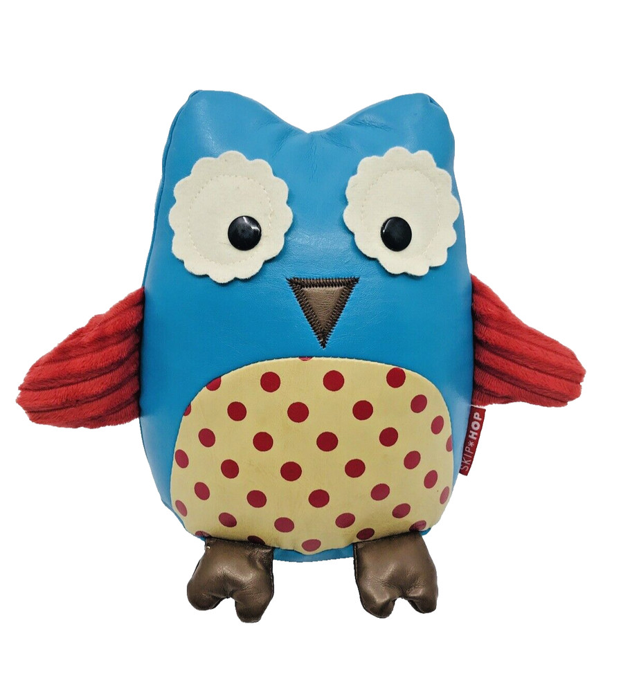 SKIP HOP Blue Owl Plush Stuffed Animal Toy Faux Leather Polka Dots 2010 8” EUC