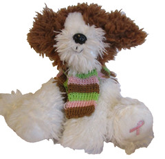 Dressbarn White Brown Puppy Dog Plush Breast Cancer Awareness Striped Scarf 2009