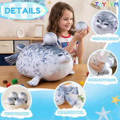 TOYSYM Chubby Blob Seal Pillow Cute Seal Plush with 4 Baby Plushies in Her Tummy