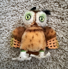 Steiff Small Owl Plush Stuffed Animal Brown Beige Green Eyes