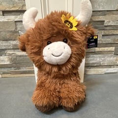 Hobby Lobby Highland Cow Plush Brown White Sunflower Large w/ Tags