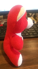 HANDMADE HANGING SMALL, CUTE RED BEAR SOFT STUFFED ANIMAL, SITS ALONE 6 IN