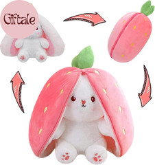 Bunny Stuffed Animal Reversible Cuddle Bunny Stuffed,Christmas Strawberry Bunny